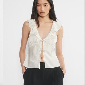 Aritzia Cream Ruffle Tie-Front Blouse